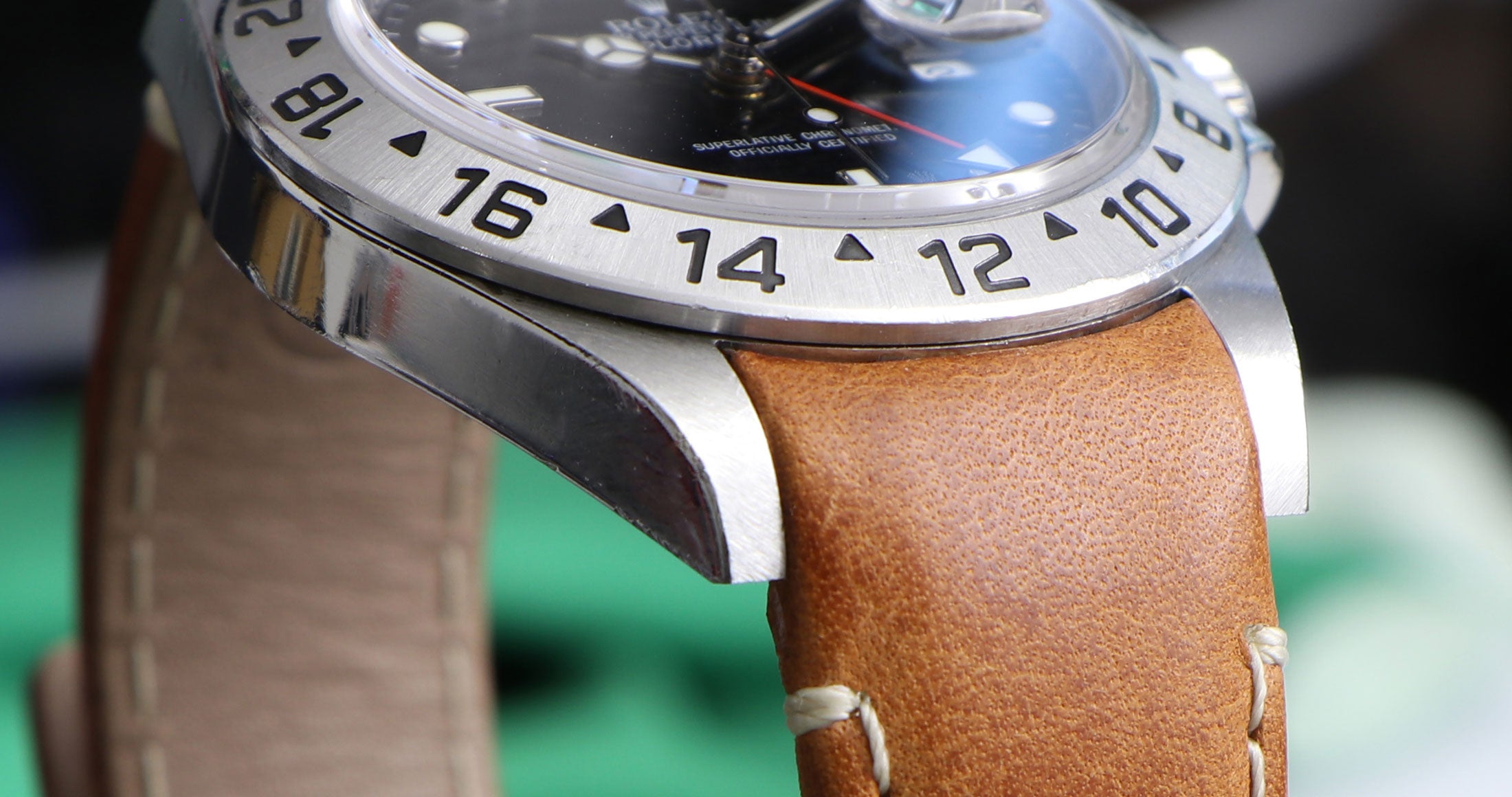 Curved End Leather Strap for Rolex GMT Master II Ceramic Watch